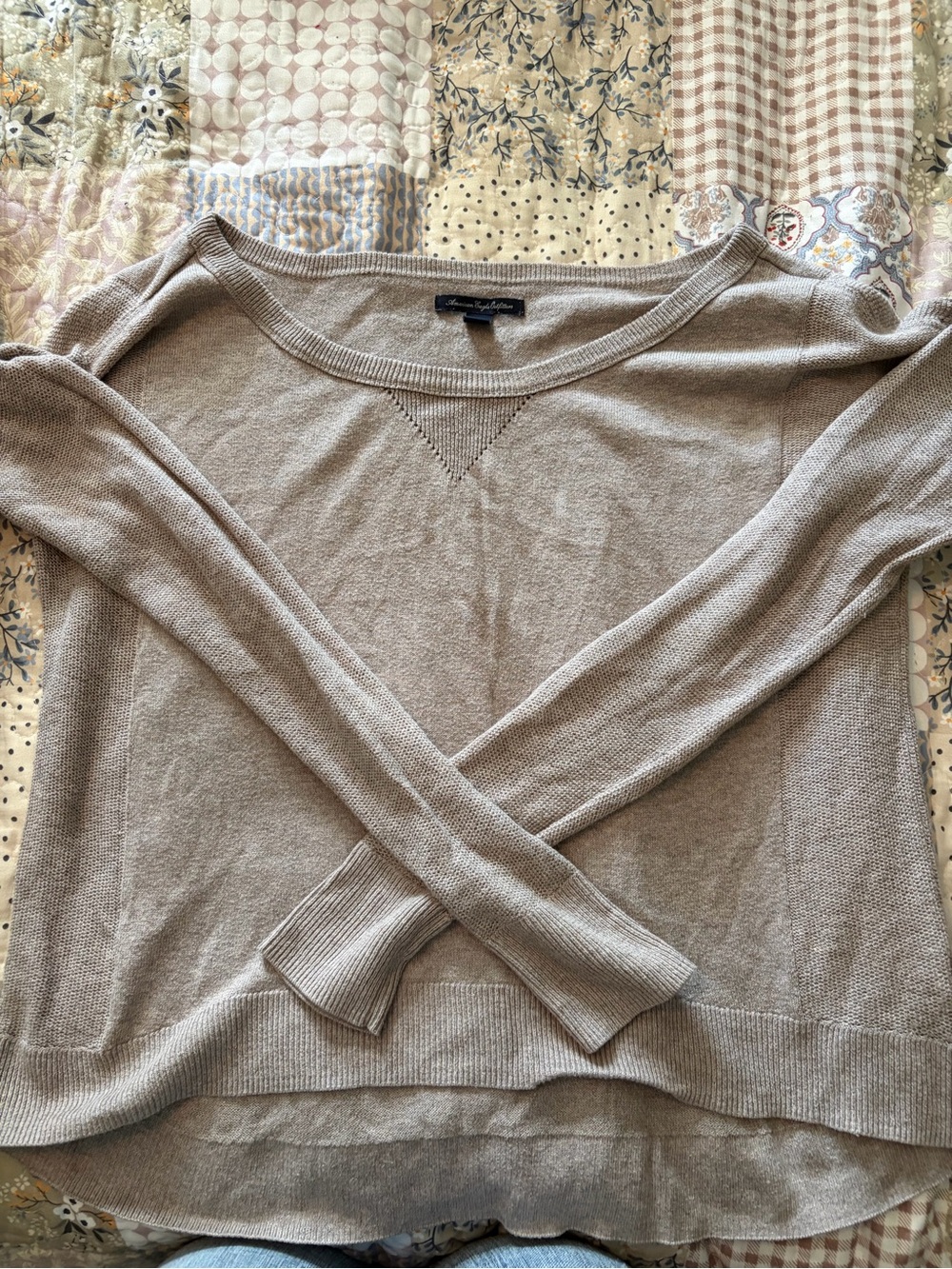 American Eagle Outfitters Taupe Scoop Neck Lightweight Sweater